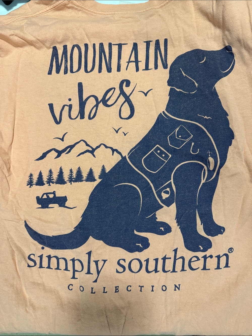 Simply Southern Peach Tee with Navy Mountain Dog Graphic